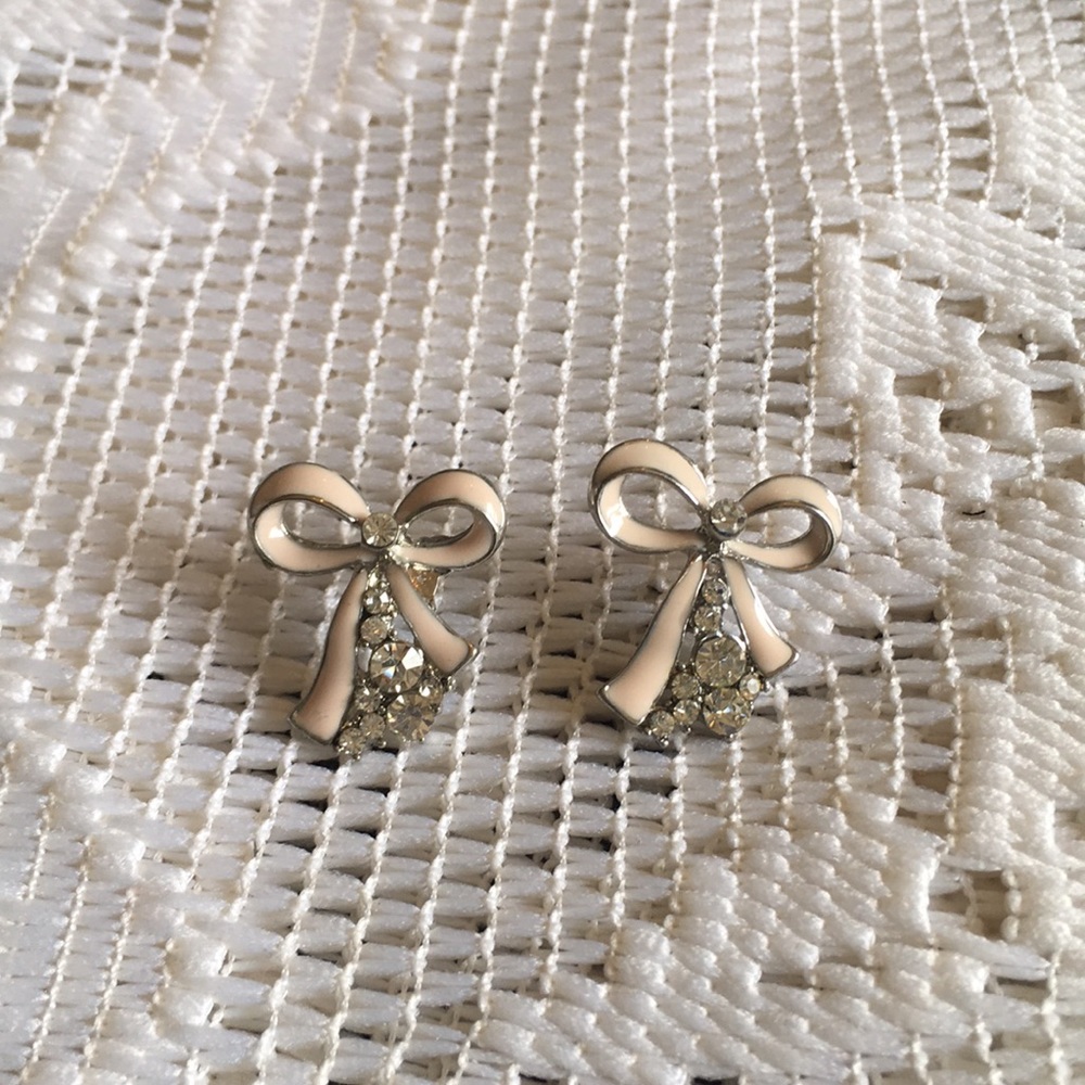 Pink Enamel Bow Earrings
